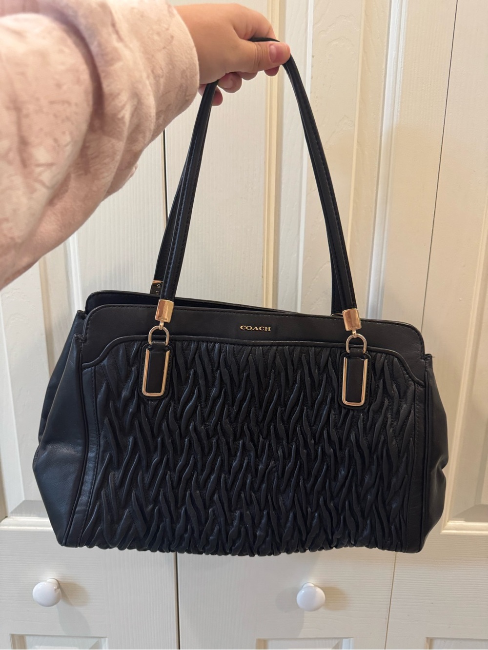 Coach Black Quilted-Texture Shoulder Bag with Gold Hardware